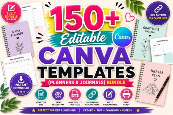 150 Editable Canva KDP Templates and Planner Journal Bundle: A Game-Changer for Content Creators