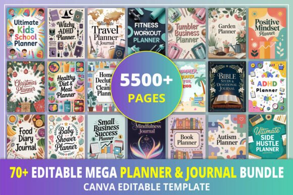 70 Editable Planner Journal Bundle