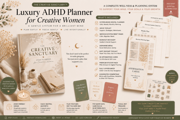 Luxury ADHD Wellness Planner Bundle: A Thoughtful Tool for Creative Women